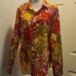 J. Crew The Perfect Shirt Cotton Silk Floral Print Watercolor